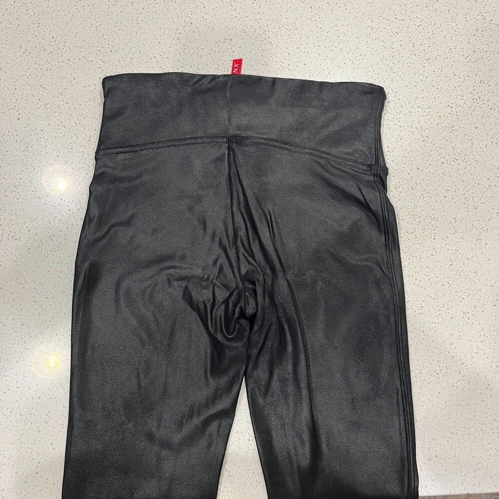 Spanx Faux Leather Leggings Size S Black High Rise Shaping Moto Coated Skinny - Picture 7 of 12